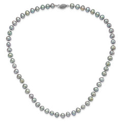 Sterling Silver Rhodium-plated 6-7mm Grey Near-Round Freshwater Cultured Pearl 24 inch Necklace