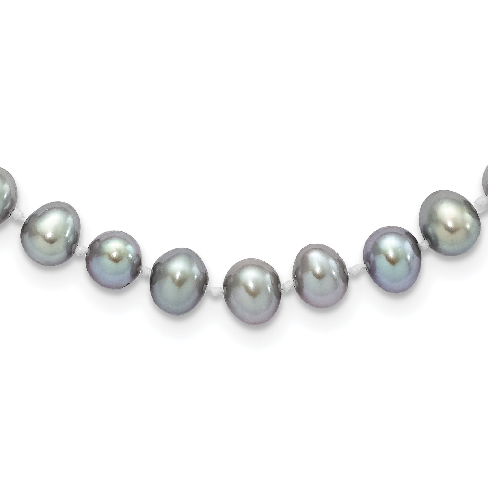 Sterling Silver Rhodium-plated 6-7mm Grey Near-Round Freshwater Cultured Pearl 24 inch Necklace