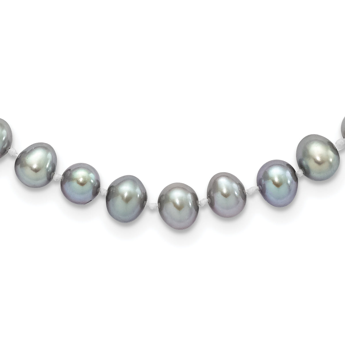 Sterling Silver Rhodium-plated 6-7mm Grey Near-Round Freshwater Cultured Pearl 24 inch Necklace