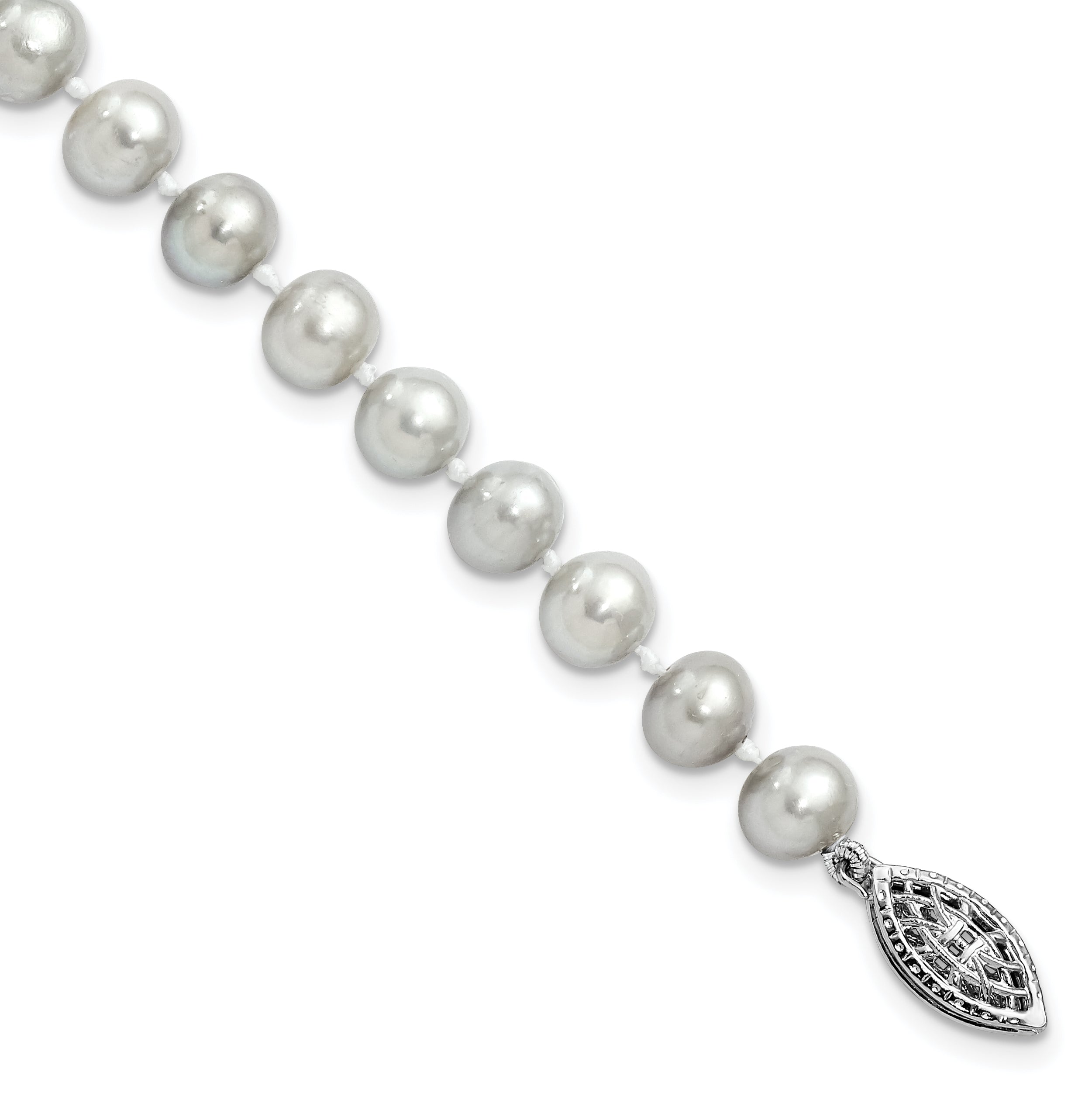 Sterling Silver Rhodium-plated 6-7mm Grey Near-Round Freshwater Cultured Pearl 7.25 inch Bracelet Main image
