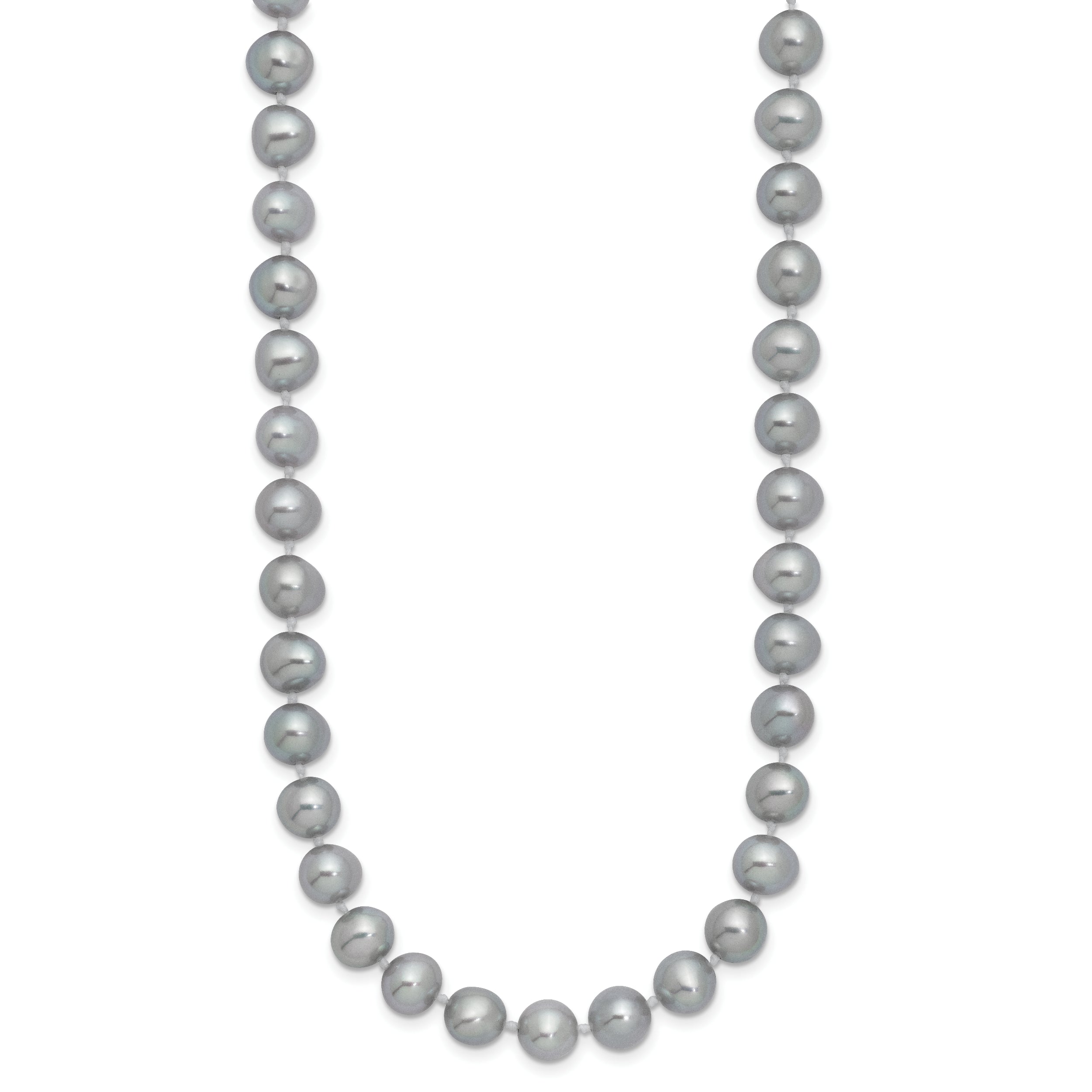 Sterling Silver Rhodium-plated 7-8mm Grey Near-Round Freshwater Cultured Pearl 24 inch Necklace