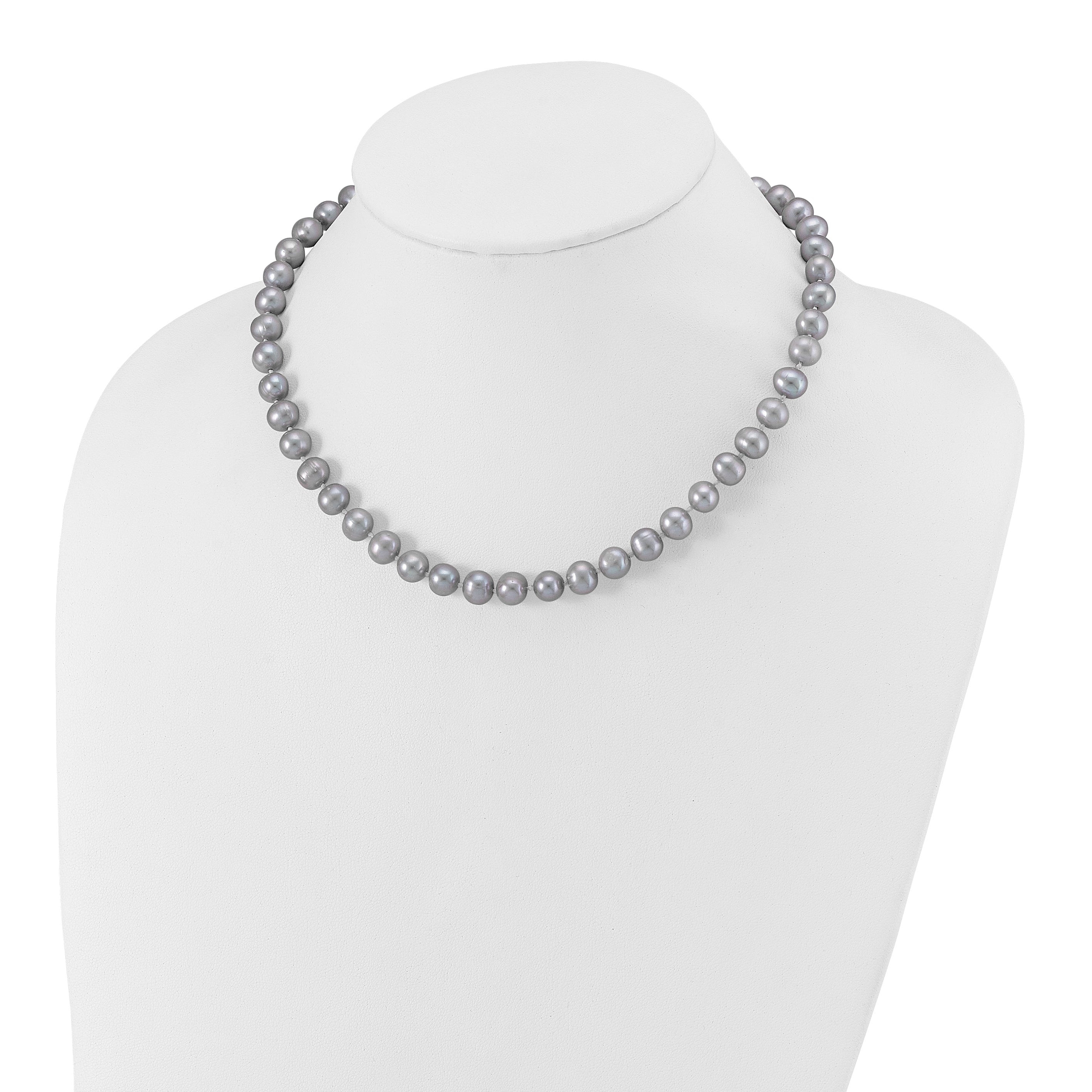 Sterling Silver Rhodium-plated 7-8mm Grey Near-Round Freshwater Cultured Pearl 16 inch Necklace
