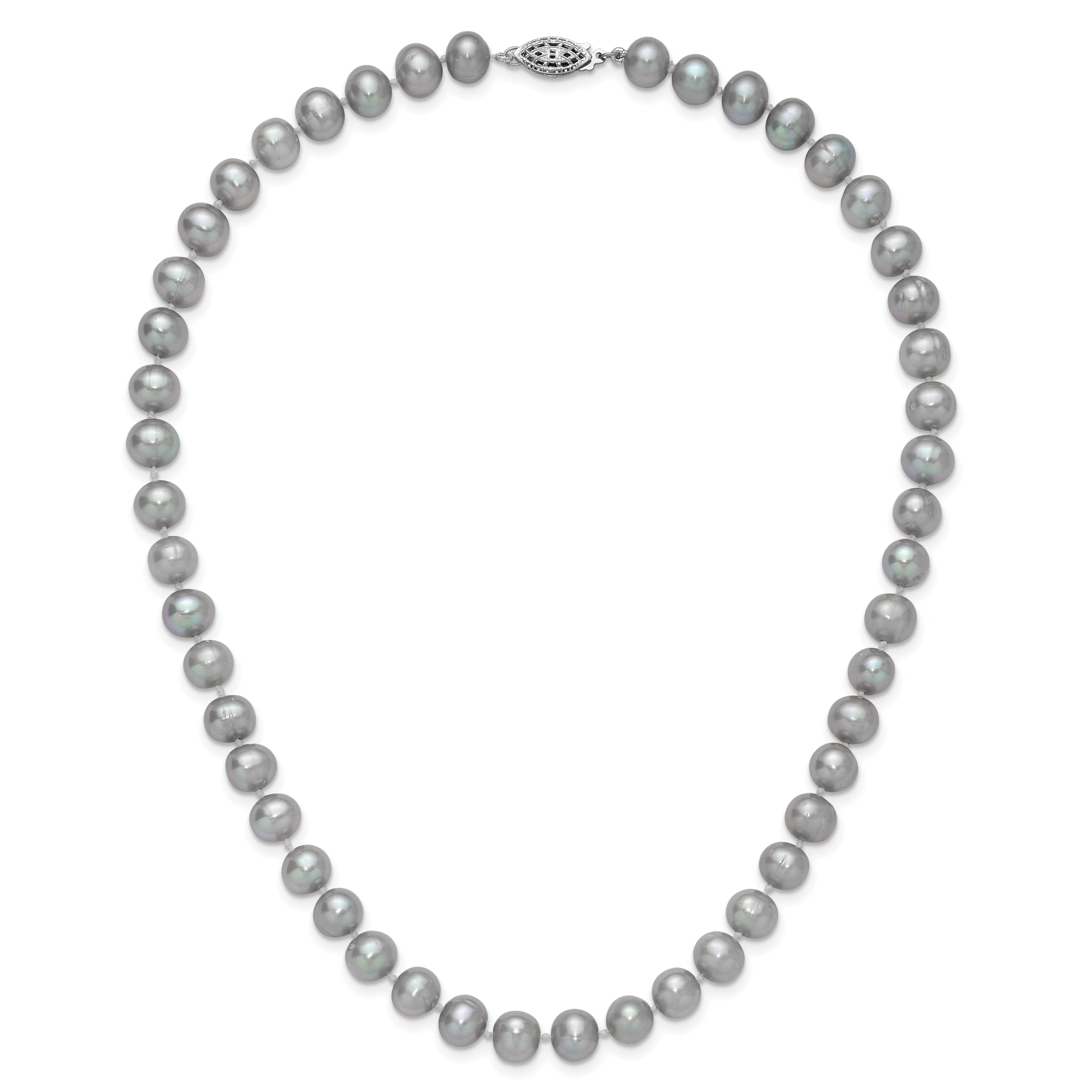 Sterling Silver Rhodium-plated 7-8mm Grey Near-Round Freshwater Cultured Pearl 16 inch Necklace