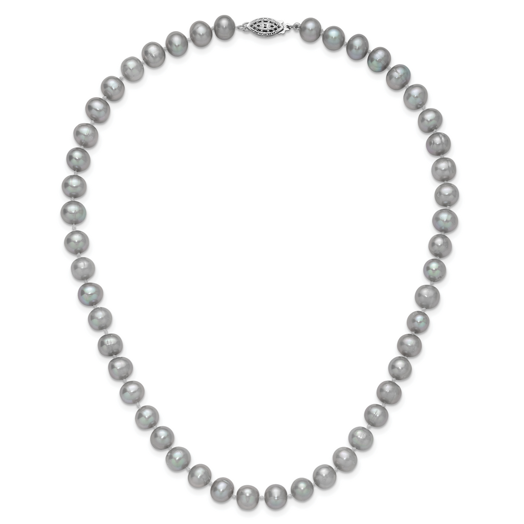 Sterling Silver Rhodium-plated 7-8mm Grey Near-Round Freshwater Cultured Pearl 16 inch Necklace