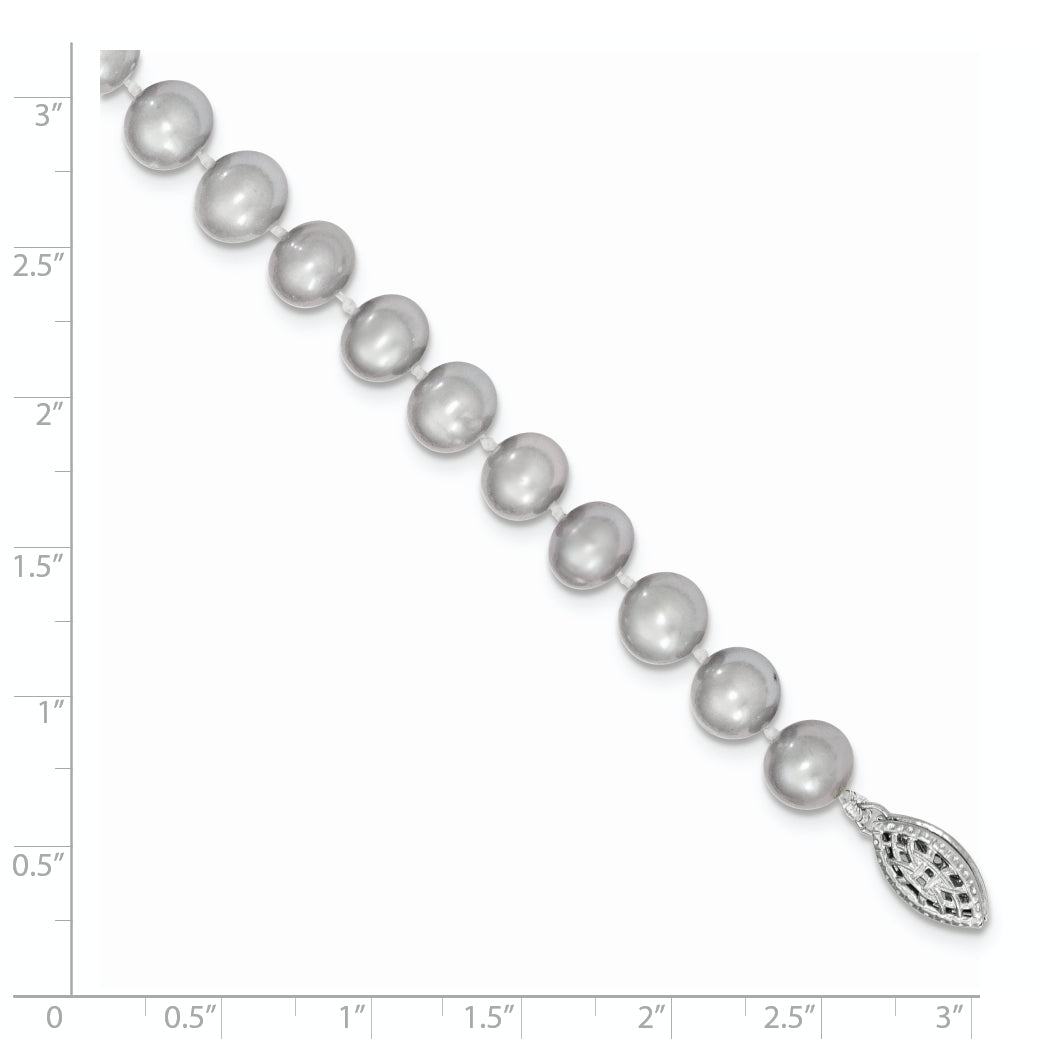 Sterling Silver Rhodium-plated 7-8mm Grey Near-Round Freshwater Cultured Pearl 7.25 inch Bracelet Secondary image