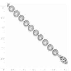 Sterling Silver Rhodium-plated 7-8mm Grey Near-Round Freshwater Cultured Pearl 7.25 inch Bracelet