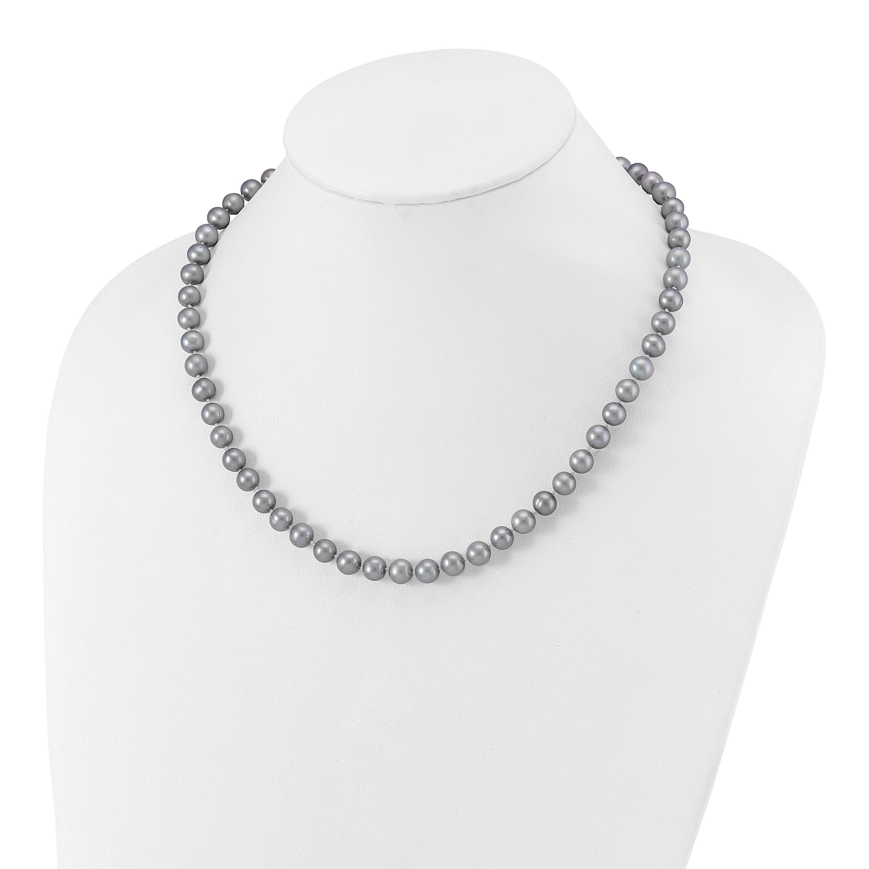 Sterling Silver Rhodium-plated 7-8mm Grey Near-Round Freshwater Cultured Pearl 18 inch Necklace