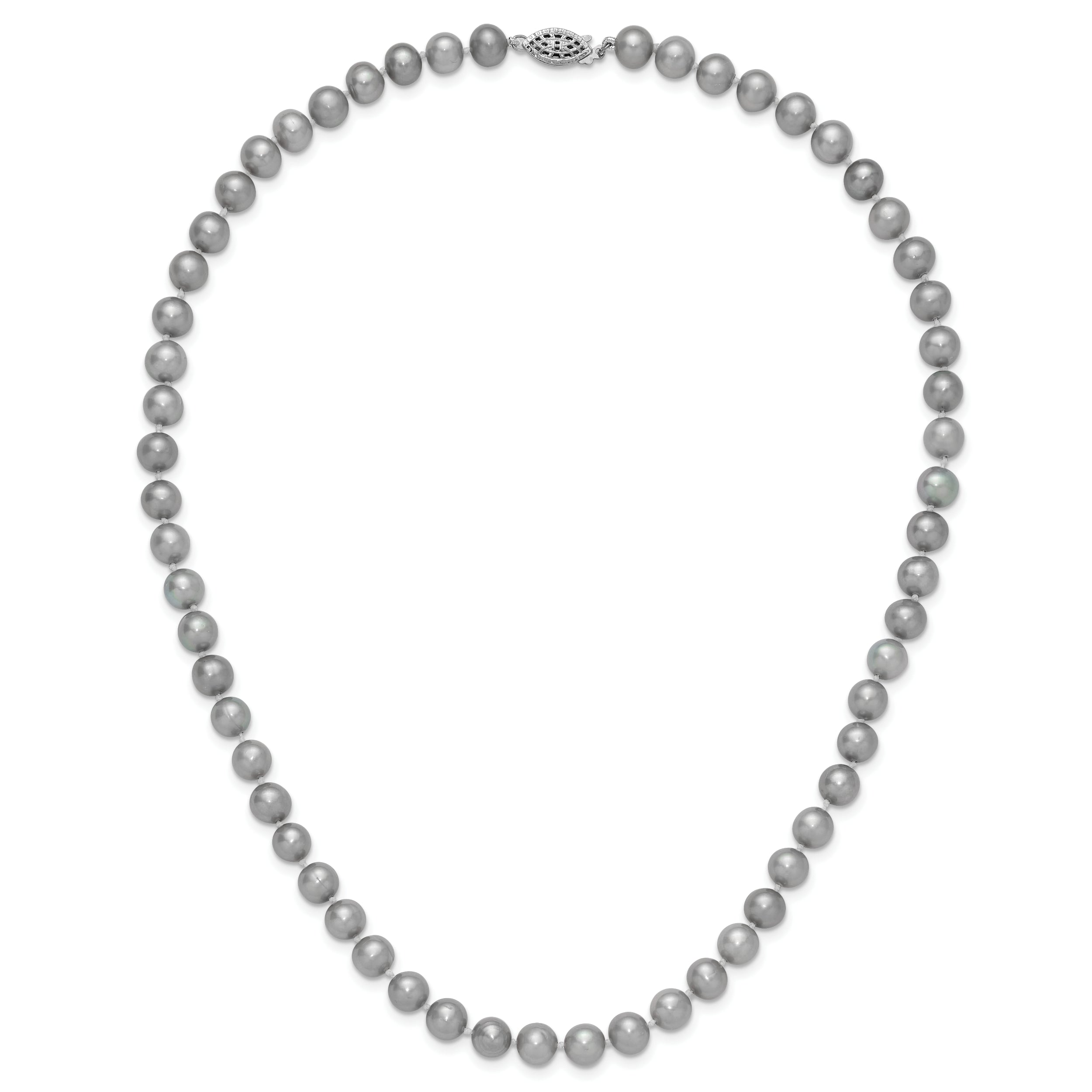 Sterling Silver Rhodium-plated 7-8mm Grey Near-Round Freshwater Cultured Pearl 18 inch Necklace