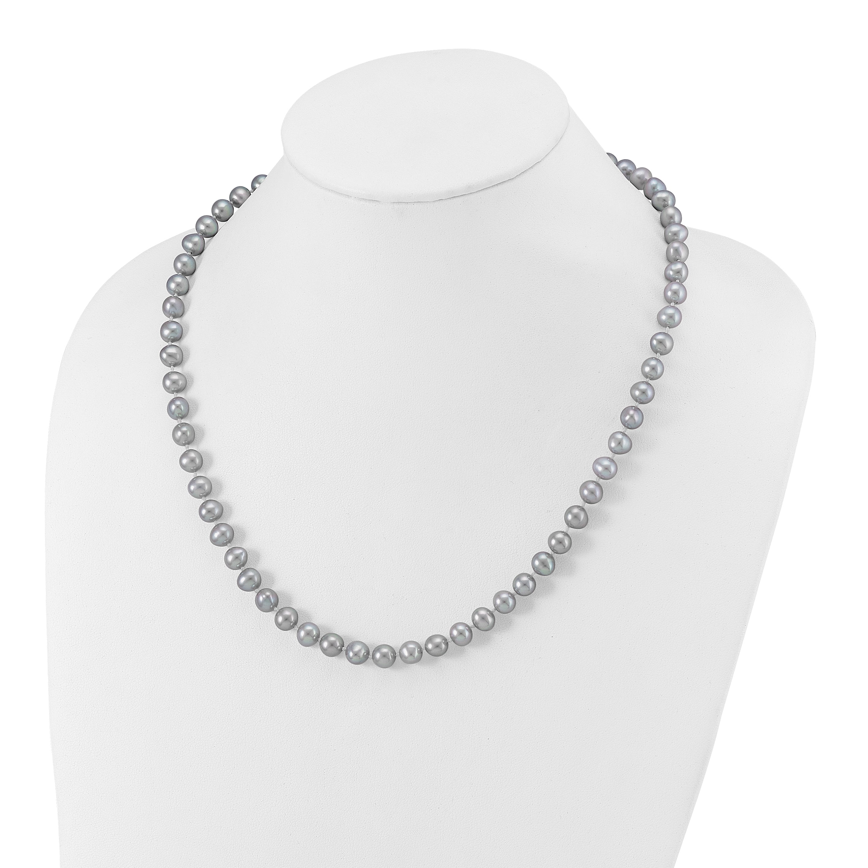 Sterling Silver Rhodium-plated 7-8mm Grey Near-Round Freshwater Cultured Pearl 20 inch Necklace