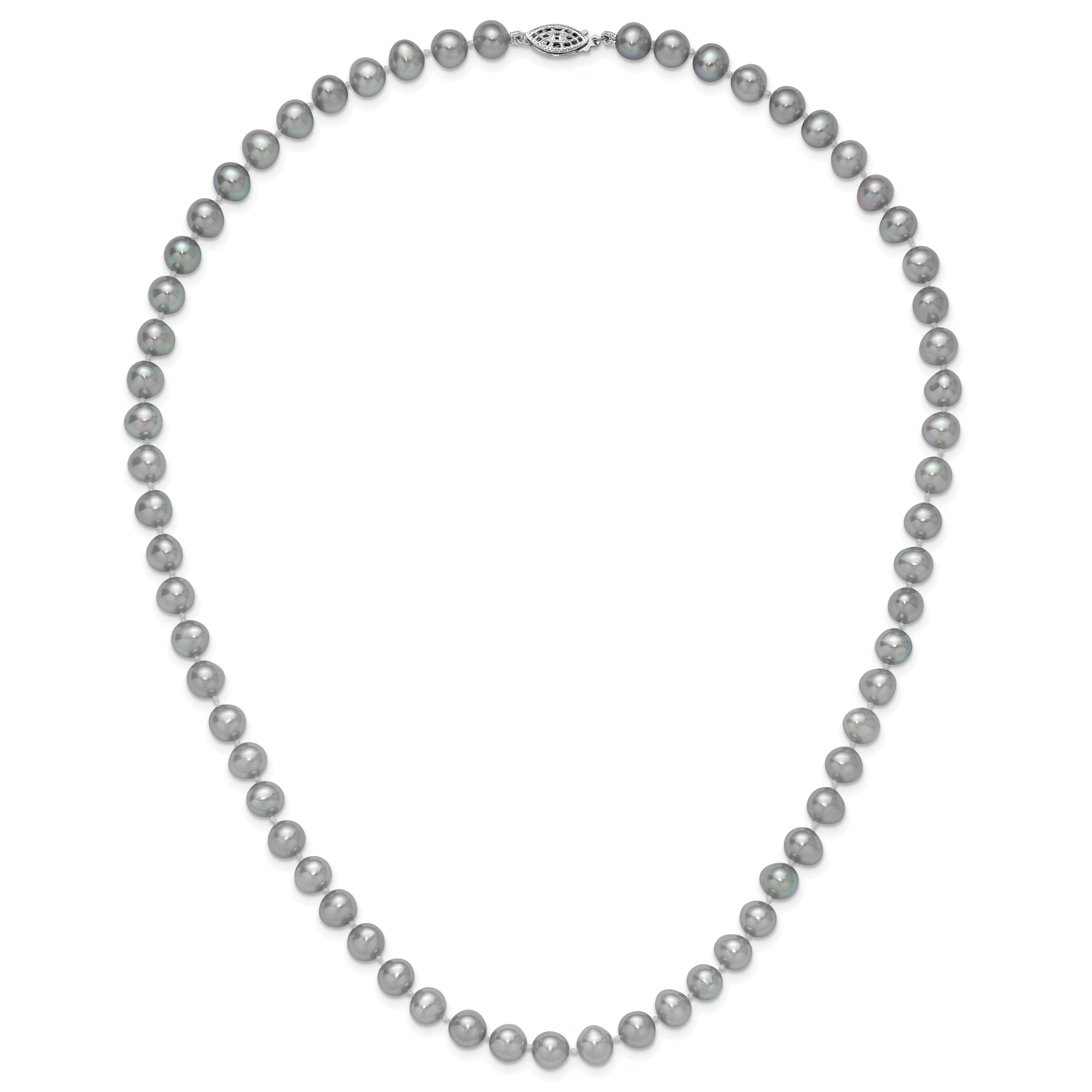 Sterling Silver Rhodium-plated 7-8mm Grey Near-Round Freshwater Cultured Pearl 20 inch Necklace