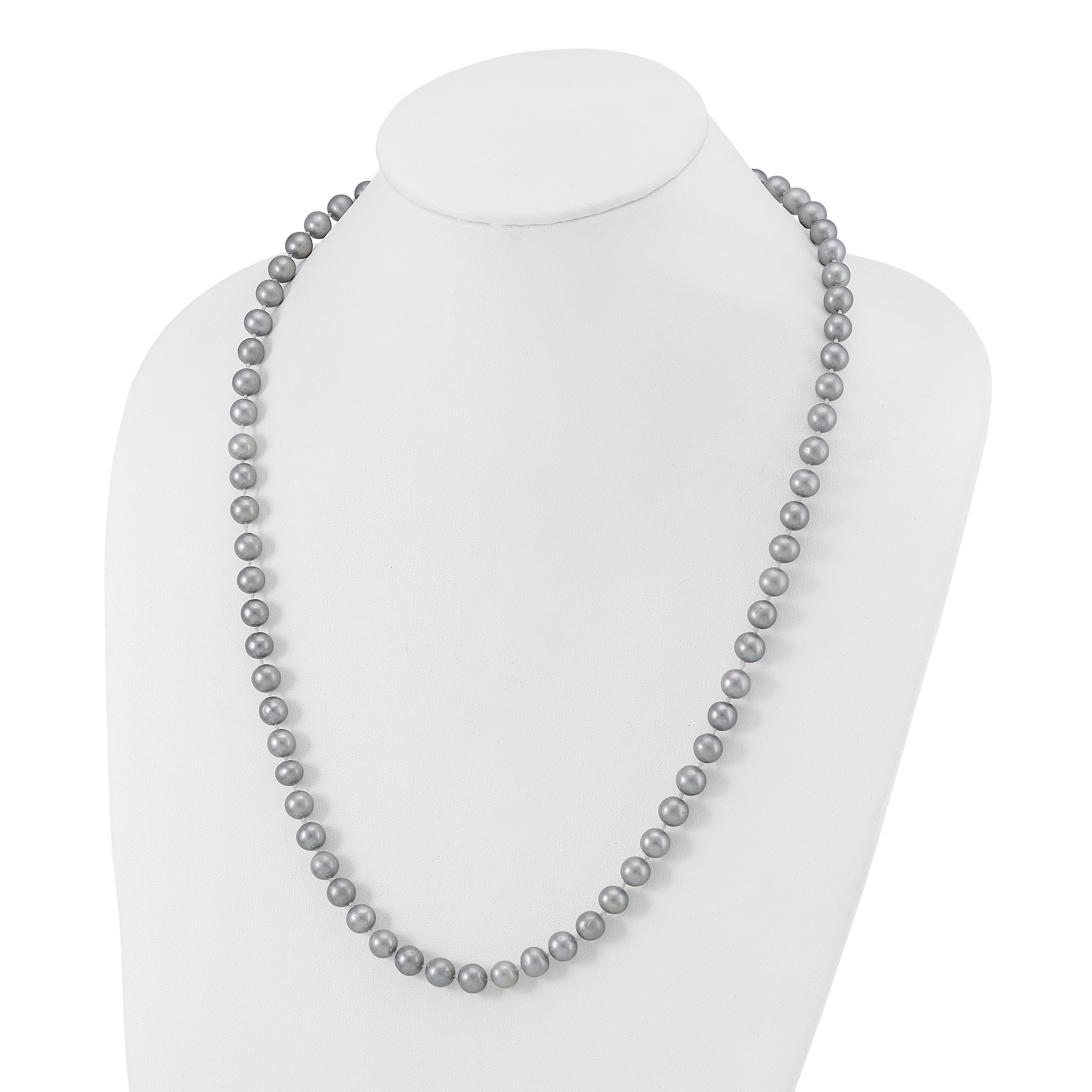 Sterling Silver Rhodium-plated 7-8mm Grey Near-Round Freshwater Cultured Pearl 24 inch Necklace