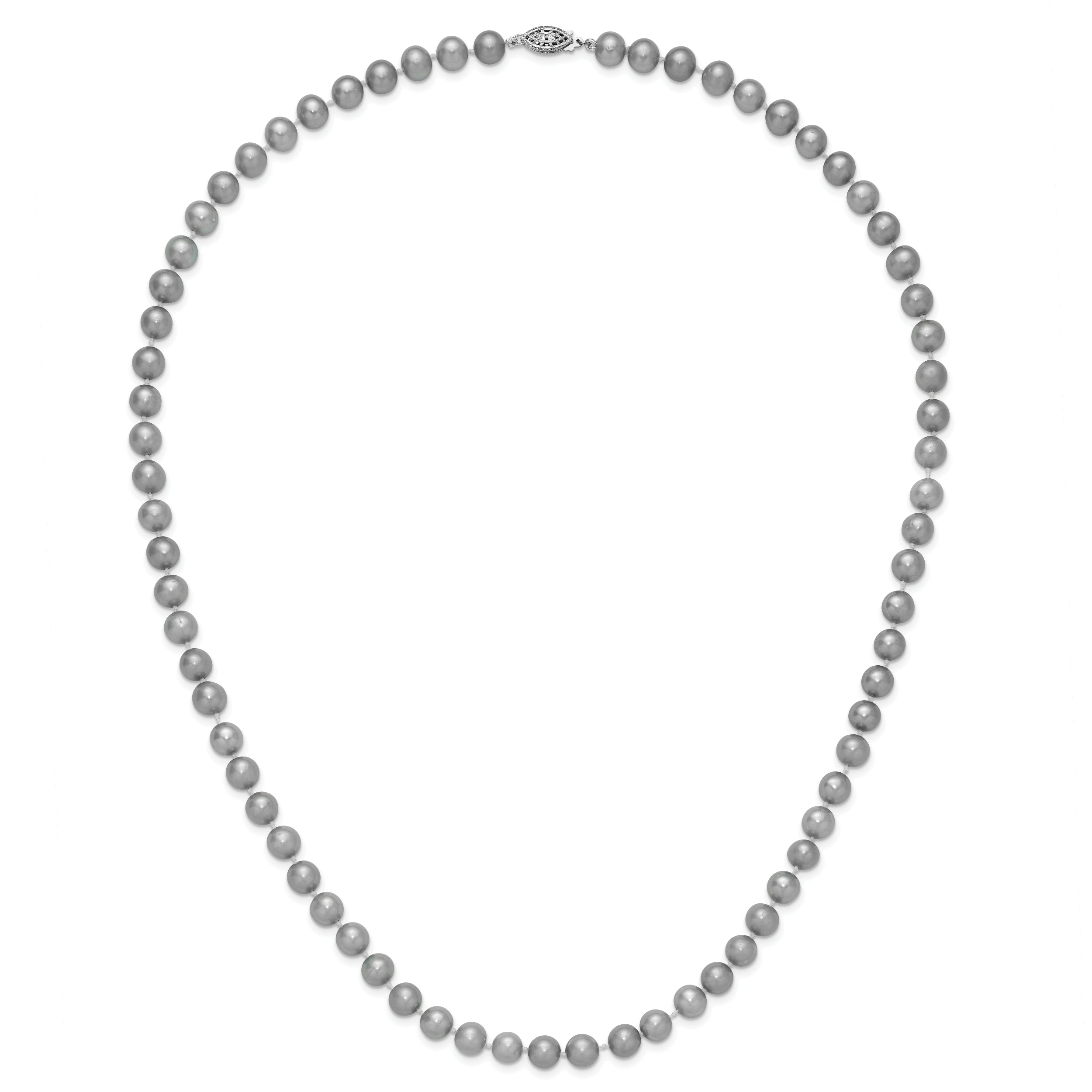 Sterling Silver Rhodium-plated 7-8mm Grey Near-Round Freshwater Cultured Pearl 24 inch Necklace