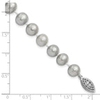 Sterling Silver Rhodium-plated 7-8mm Grey Near-Round Freshwater Cultured Pearl 7.25 inch Bracelet