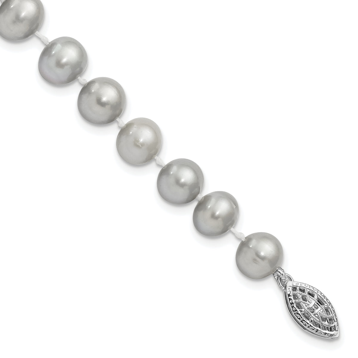 Sterling Silver Rhodium-plated 7-8mm Grey Near-Round Freshwater Cultured Pearl 7.25 inch Bracelet
