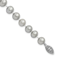 Sterling Silver Rhodium-plated 7-8mm Grey Near-Round Freshwater Cultured Pearl 7.25 inch Bracelet