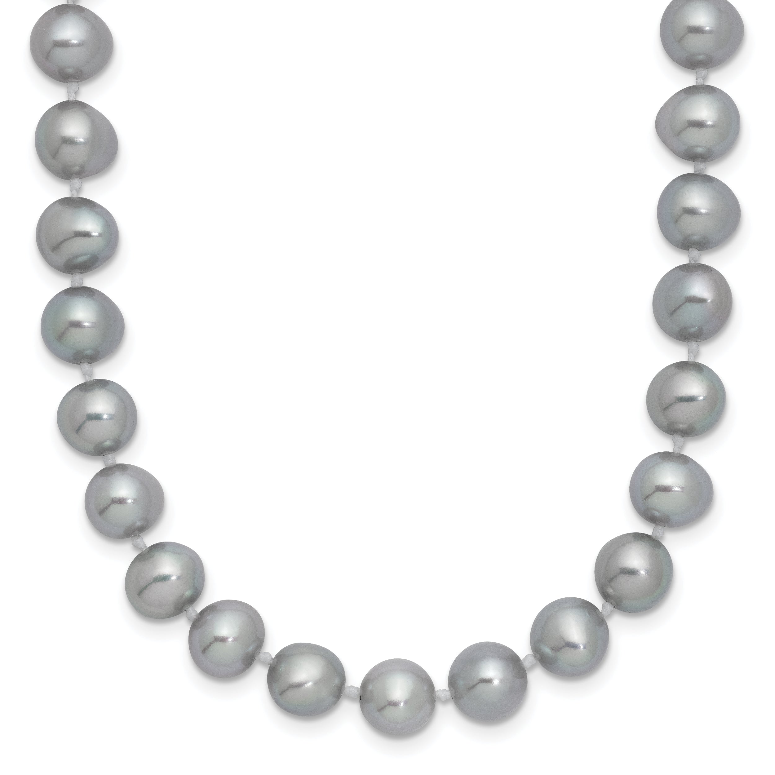 Sterling Silver Rhodium-plated 7-8mm Grey Near-Round Freshwater Cultured Pearl 24 inch Necklace