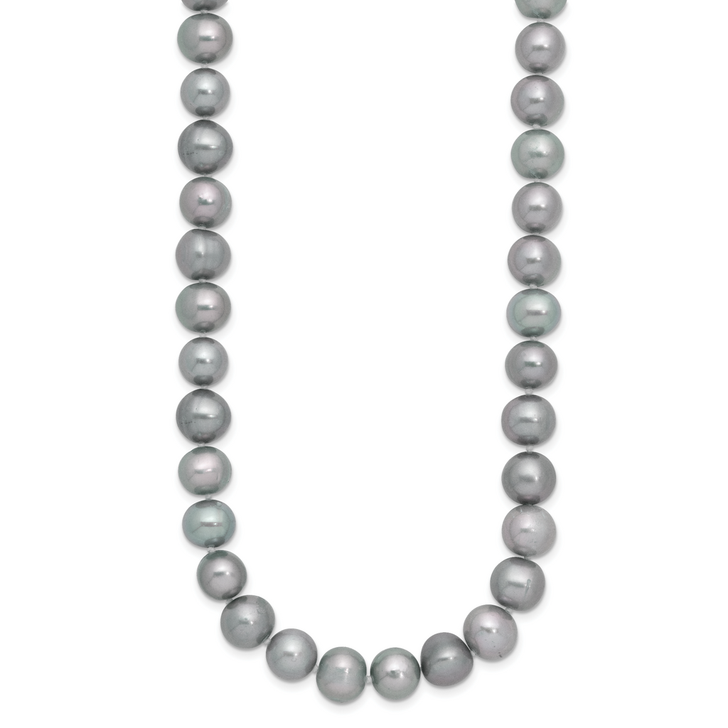 Sterling Silver Rhodium-plated 8-9mm Grey Near-Round Freshwater Cultured Pearl Necklace