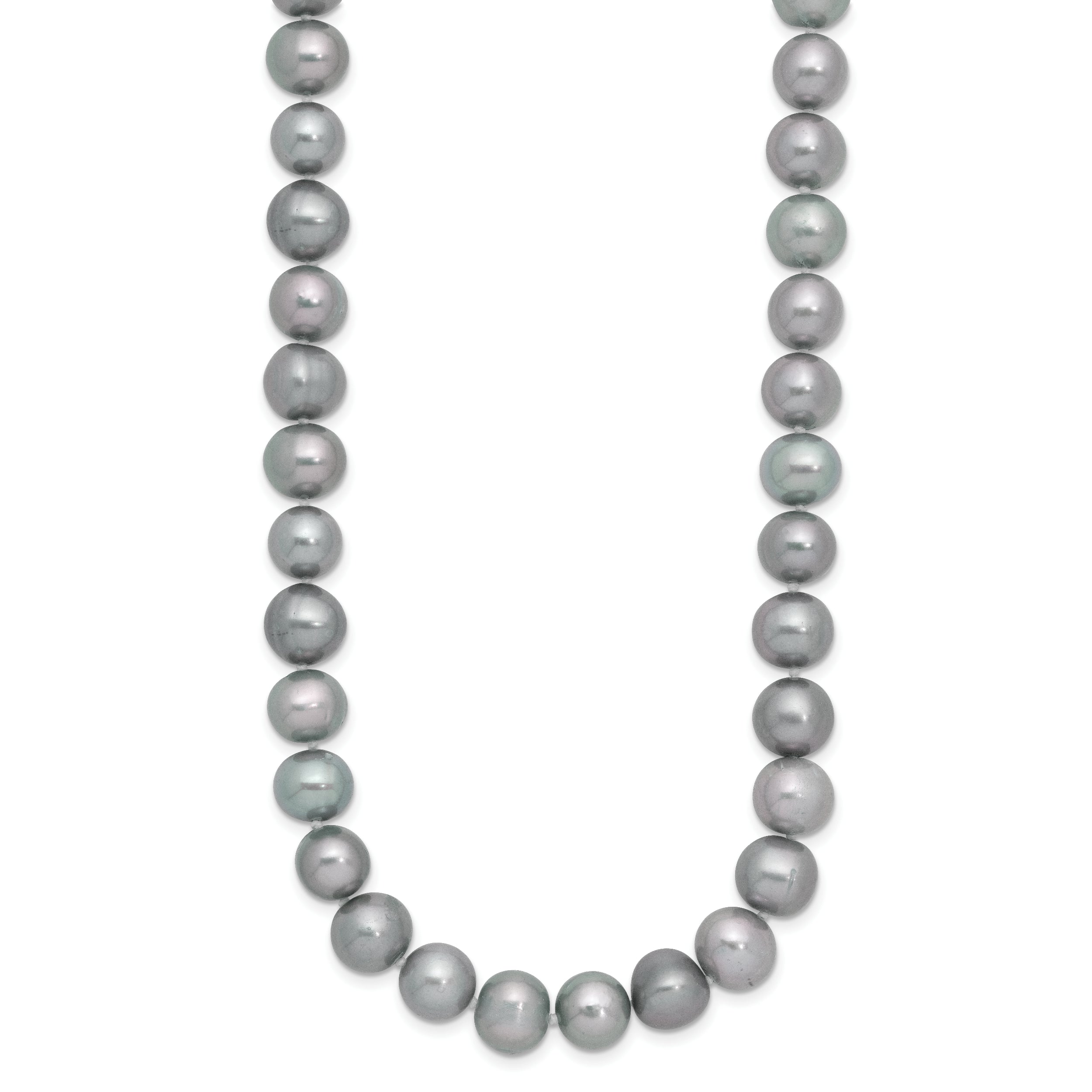 Sterling Silver Rhodium-plated 8-9mm Grey Near-Round Freshwater Cultured Pearl 24 inch Necklace