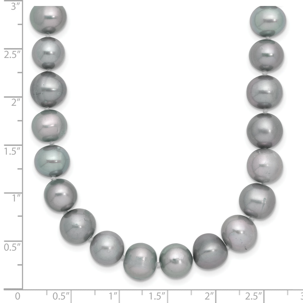 Sterling Silver Rhodium-plated 8-9mm Grey Near-Round Freshwater Cultured Pearl Necklace
