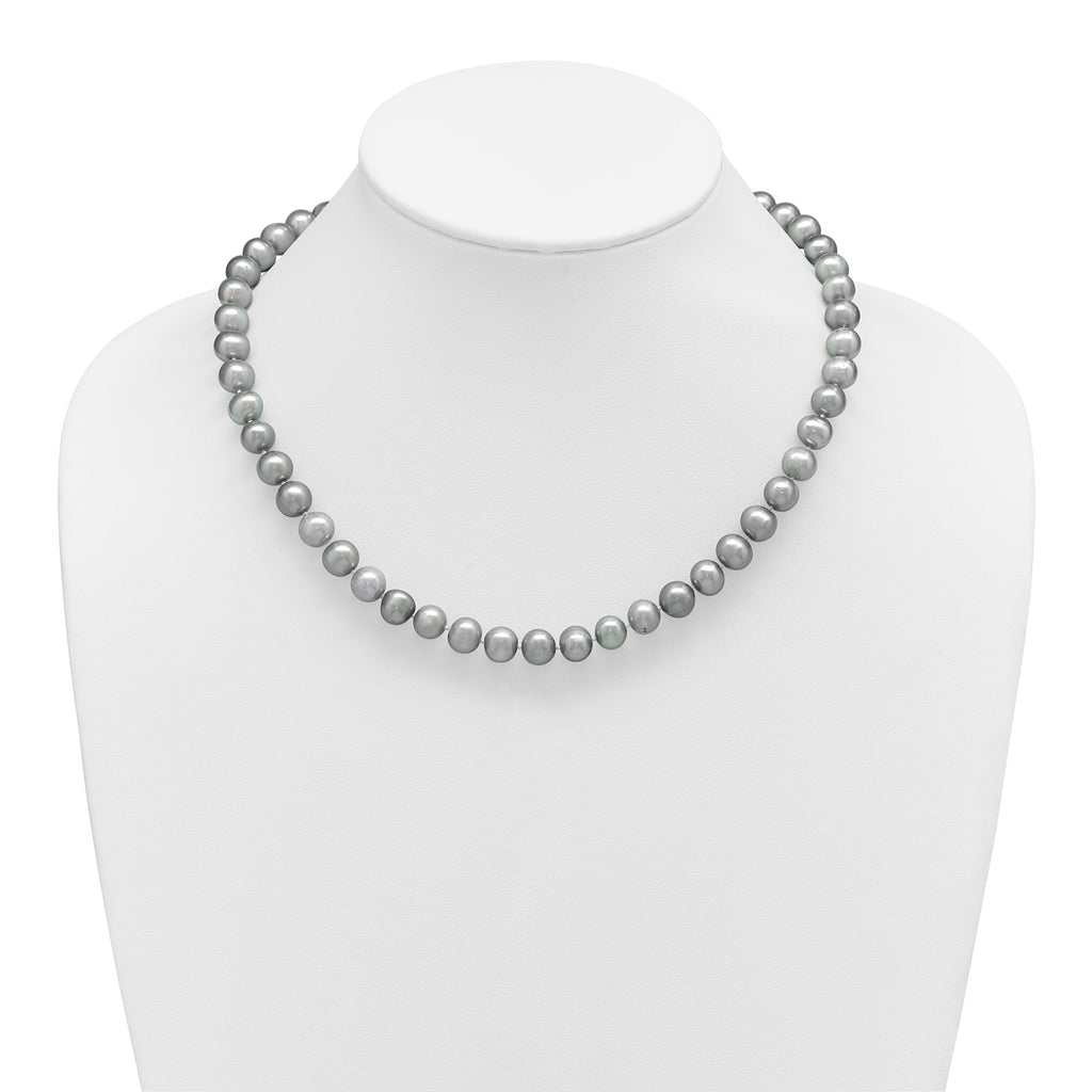 Sterling Silver Rhodium-plated 8-9mm Grey Near-Round Freshwater Cultured Pearl Necklace