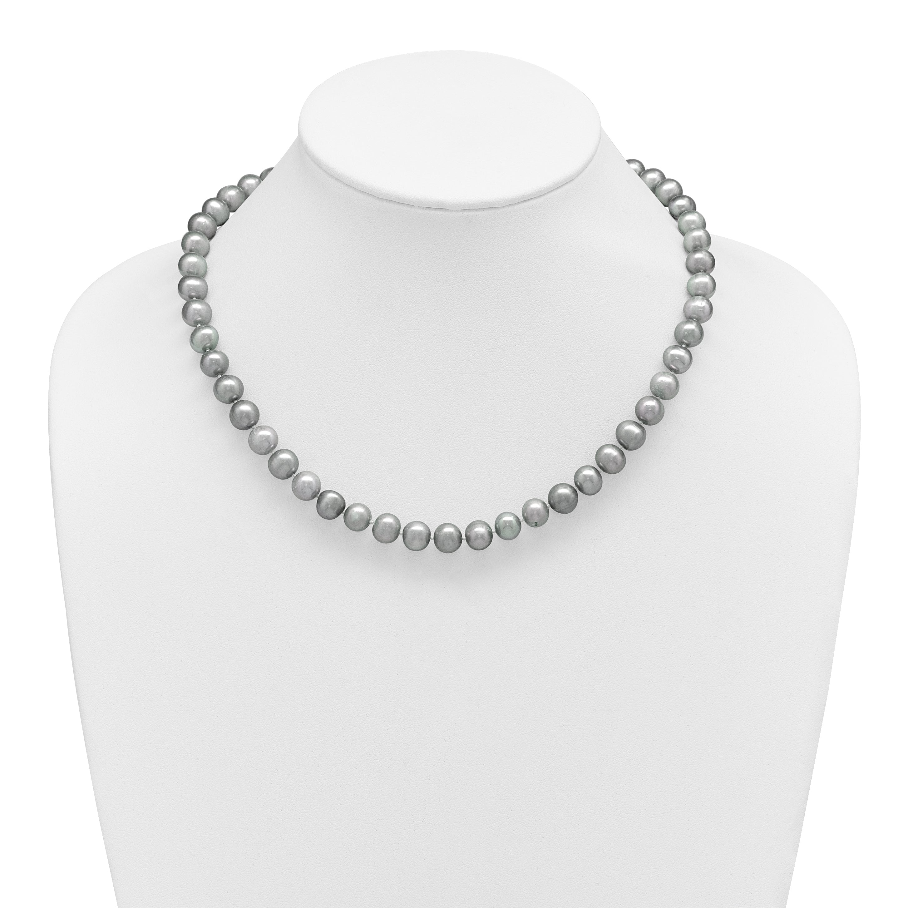 Sterling Silver Rhodium-plated 8-9mm Grey Near-Round Freshwater Cultured Pearl Necklace