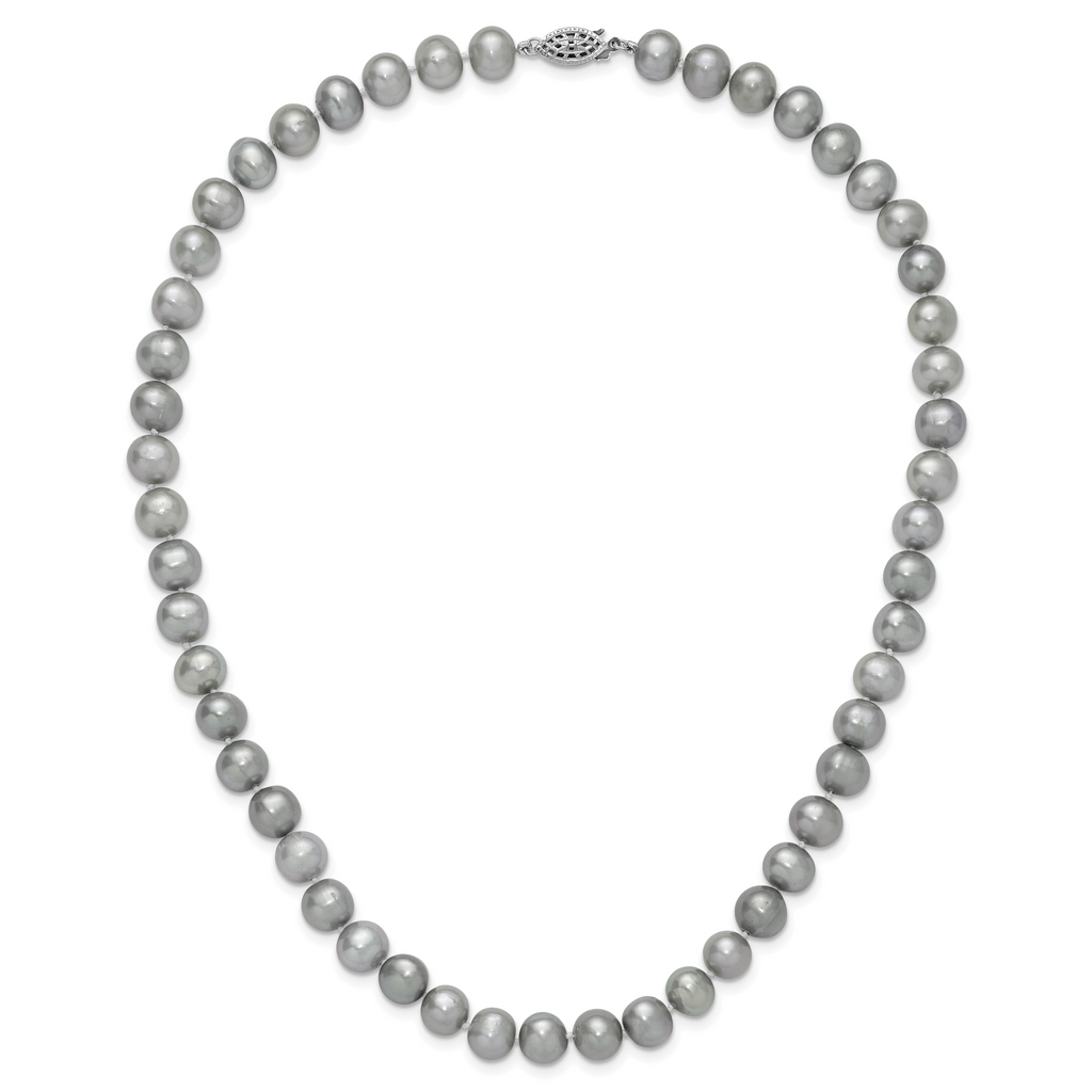 Sterling Silver Rhodium-plated 8-9mm Grey Near-Round Freshwater Cultured Pearl Necklace