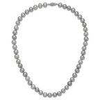 Sterling Silver Rhodium-plated 8-9mm Grey Near-Round Freshwater Cultured Pearl Necklace