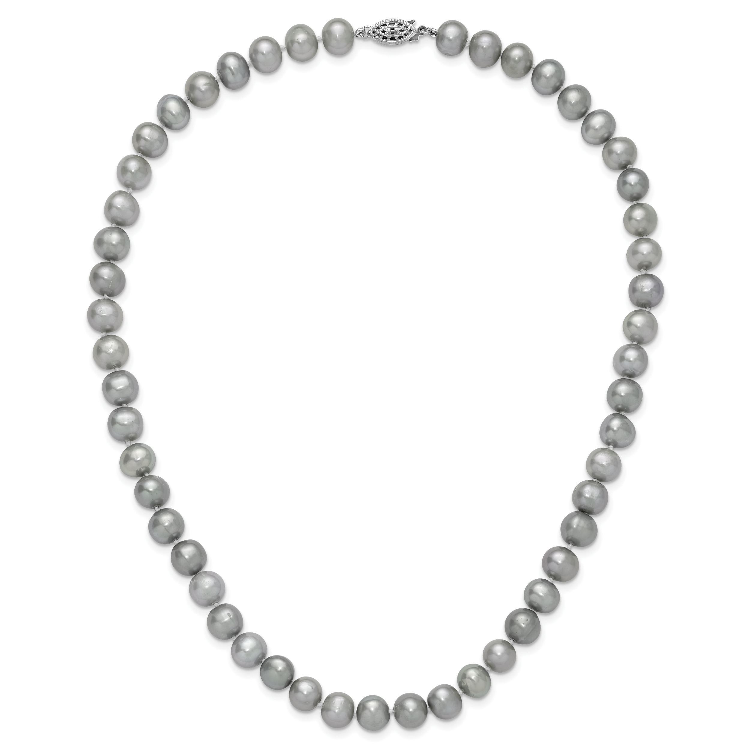 Sterling Silver Rhodium-plated 8-9mm Grey Near-Round Freshwater Cultured Pearl Necklace