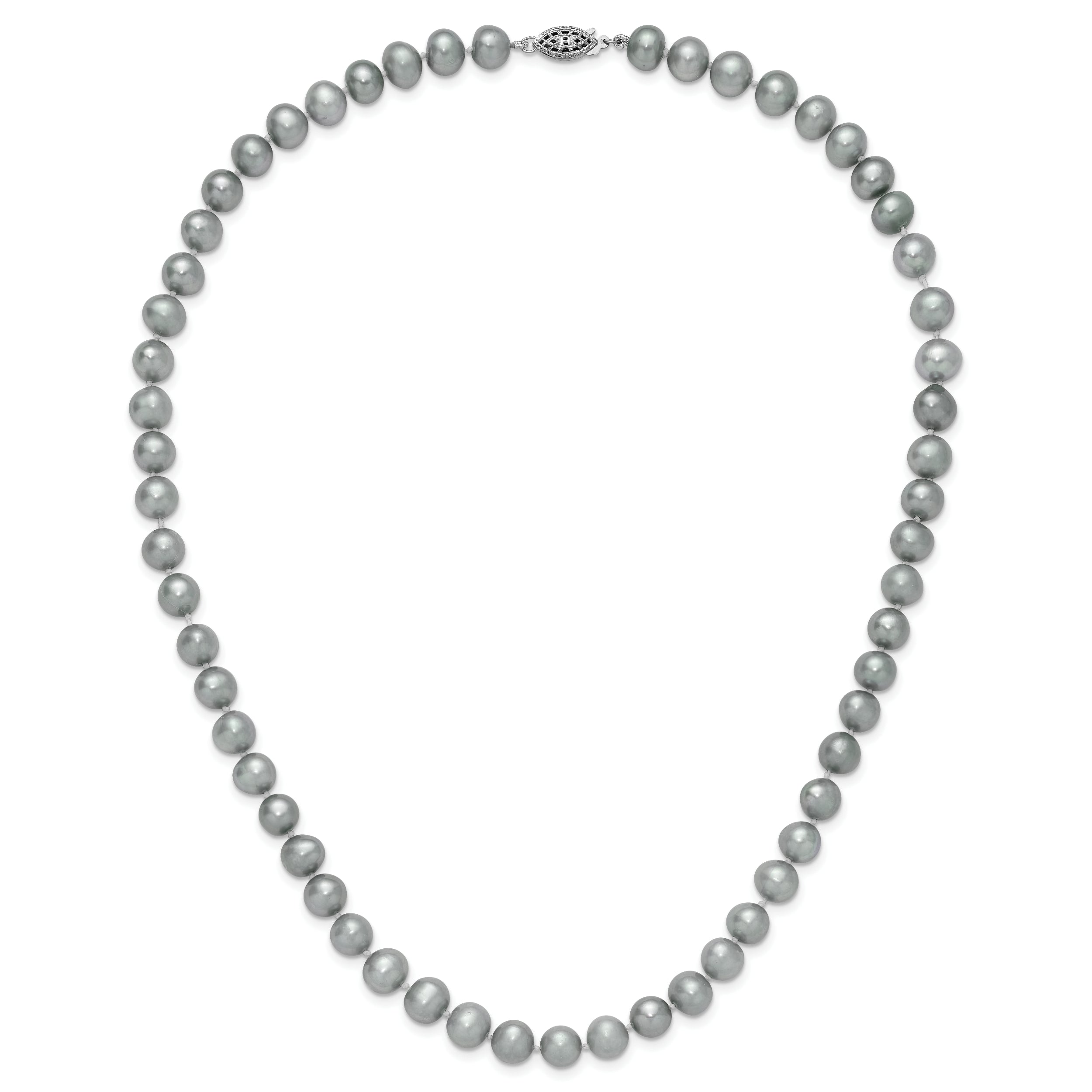 Sterling Silver Rhodium-plated 8-9mm Grey Near-Round Freshwater Cultured Pearl 20 inch Necklace