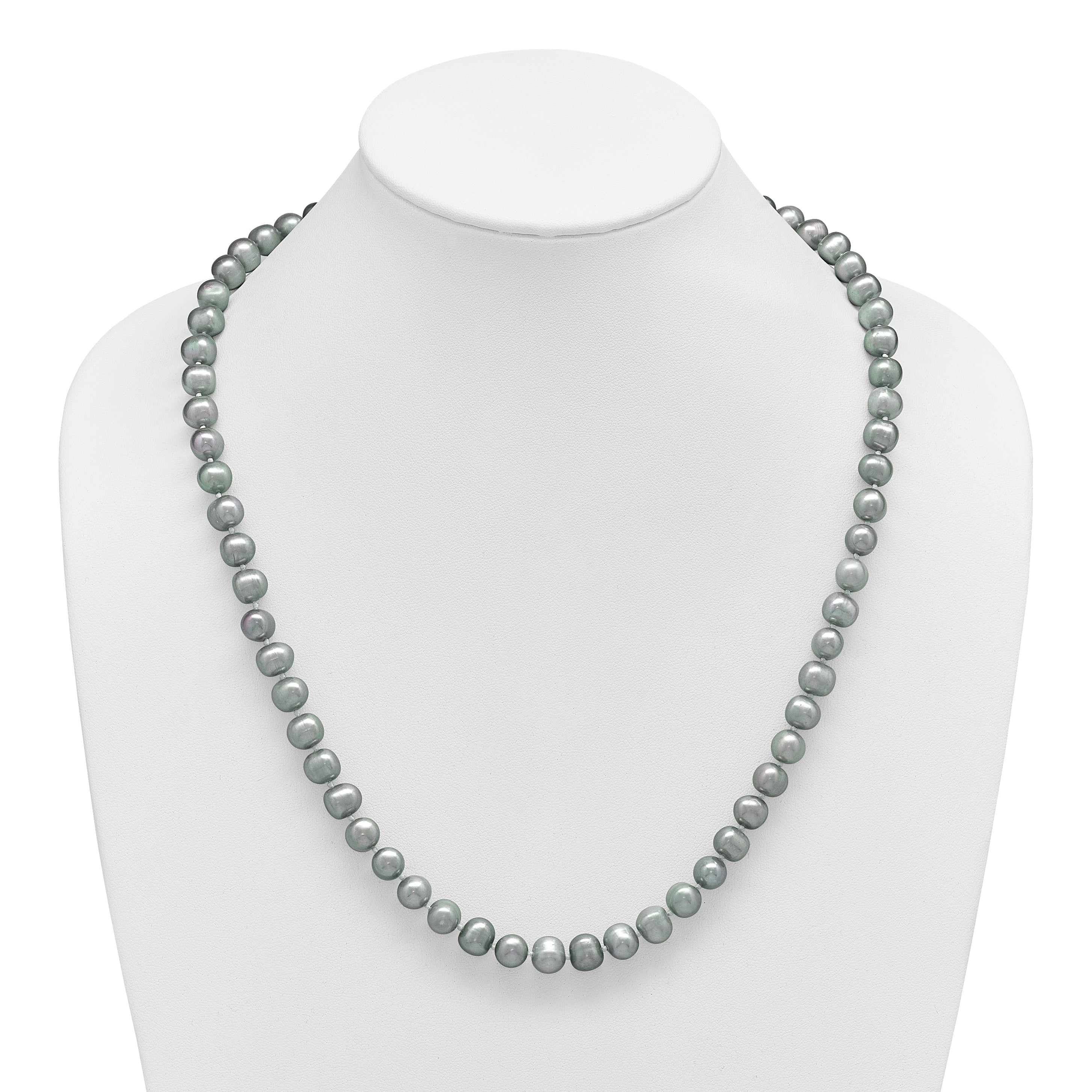 Sterling Silver Rhodium-plated 8-9mm Grey Near-Round Freshwater Cultured Pearl 24 inch Necklace