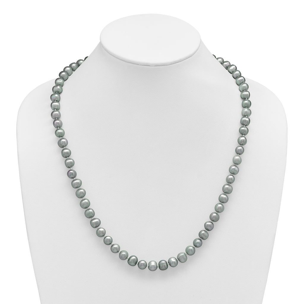 Sterling Silver Rhodium-plated 8-9mm Grey Near-Round Freshwater Cultured Pearl Necklace