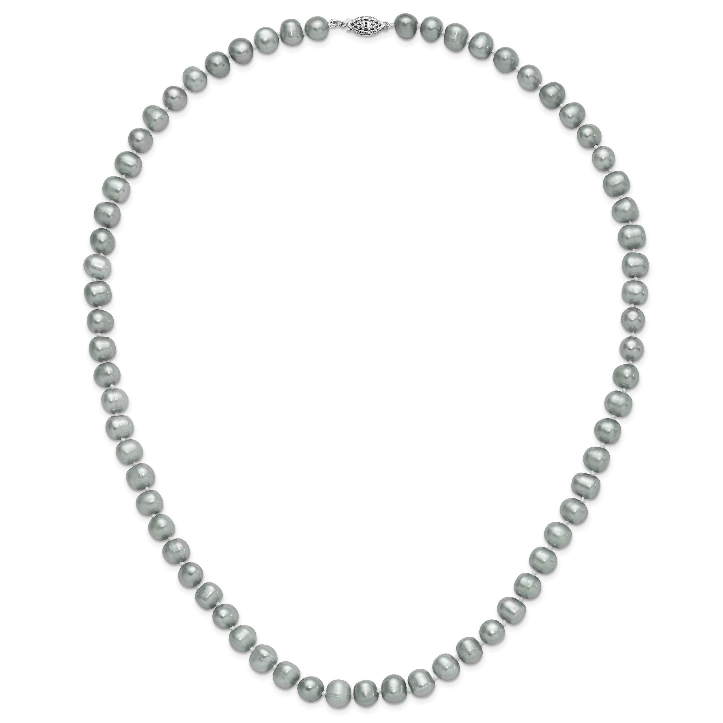 Sterling Silver Rhodium-plated 8-9mm Grey Near-Round Freshwater Cultured Pearl 24 inch Necklace