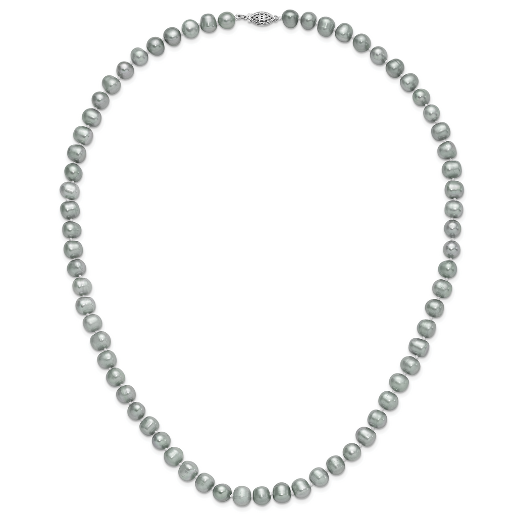 Sterling Silver Rhodium-plated 8-9mm Grey Near-Round Freshwater Cultured Pearl Necklace