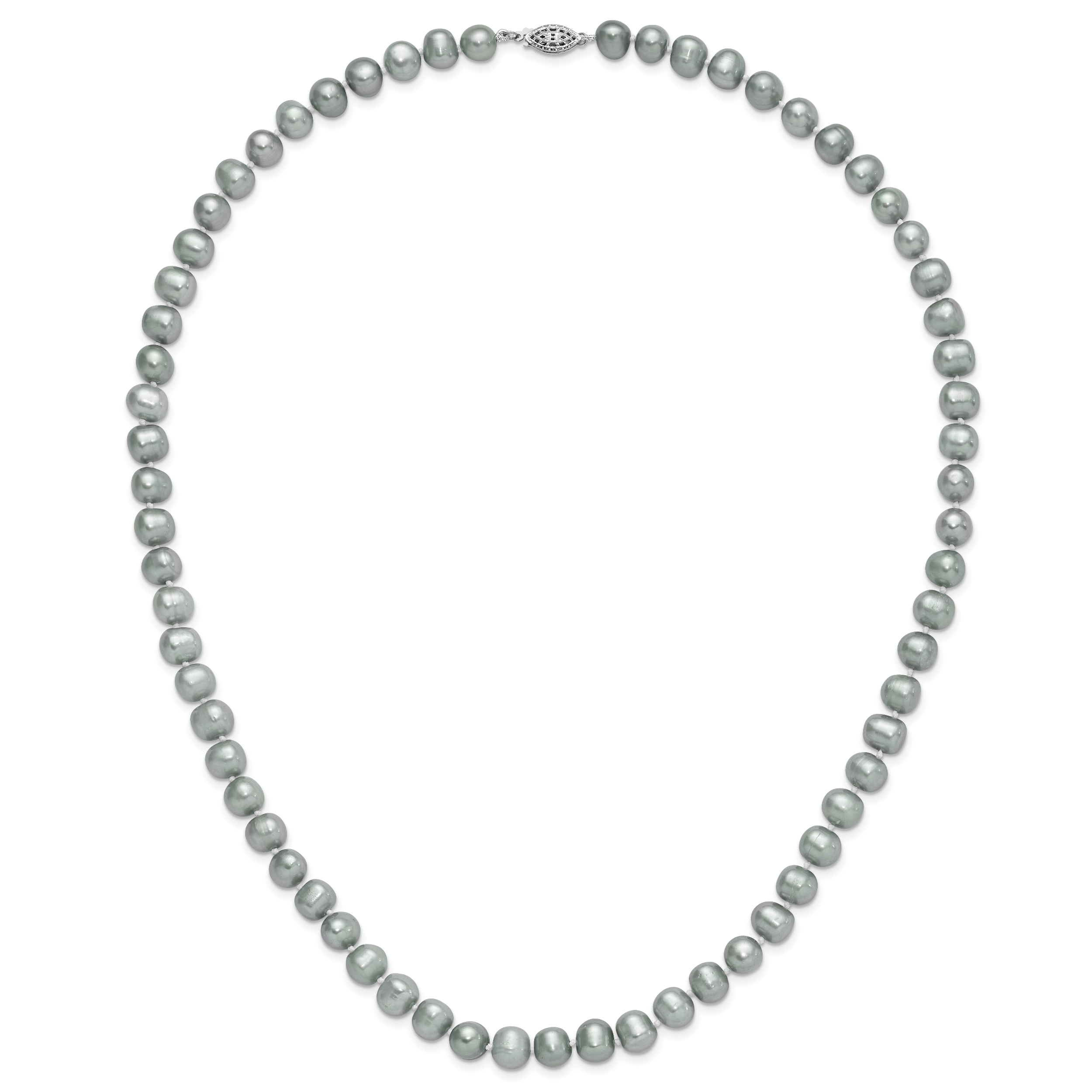 Sterling Silver Rhodium-plated 8-9mm Grey Near-Round Freshwater Cultured Pearl Necklace