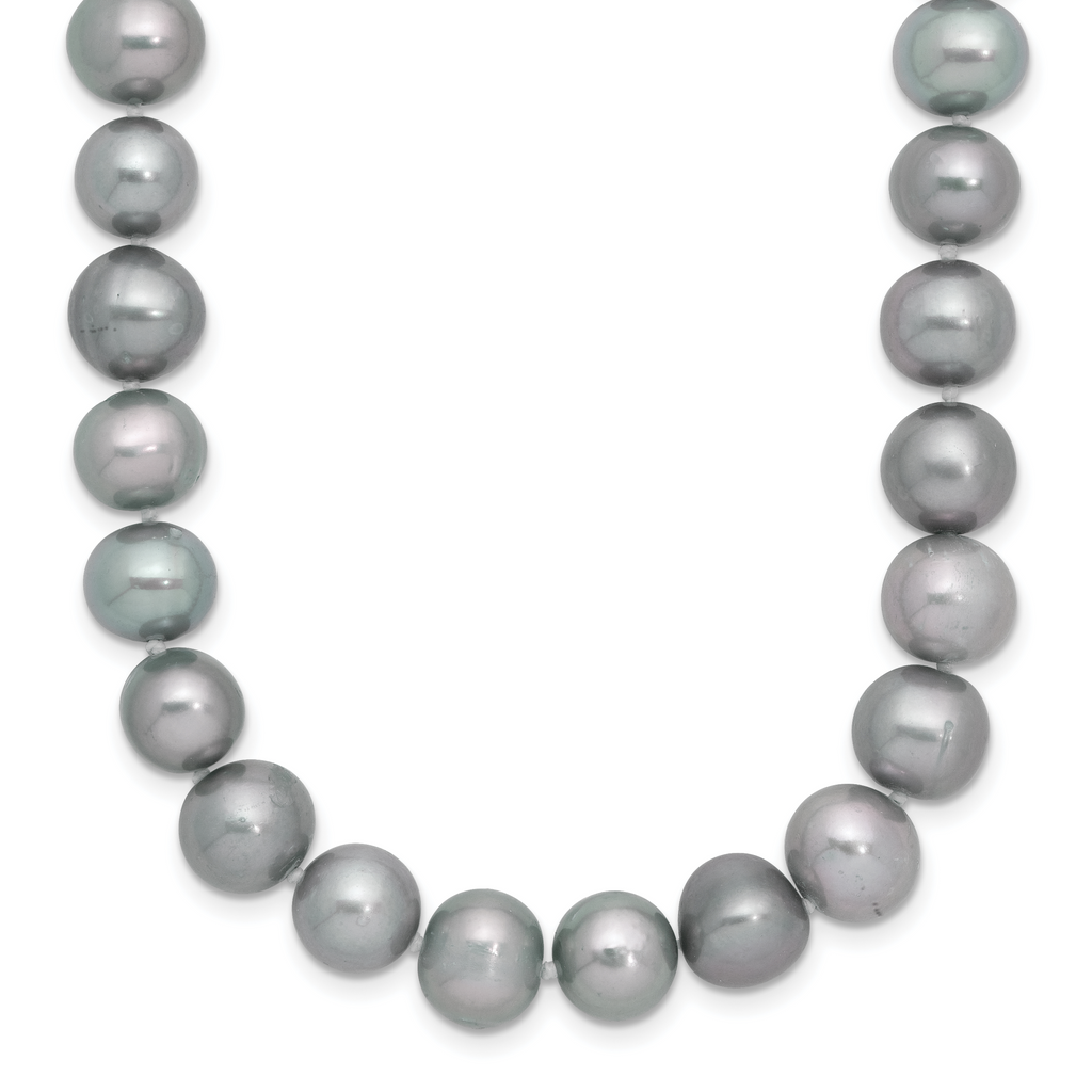 Sterling Silver Rhodium-plated 8-9mm Grey Near-Round Freshwater Cultured Pearl Necklace