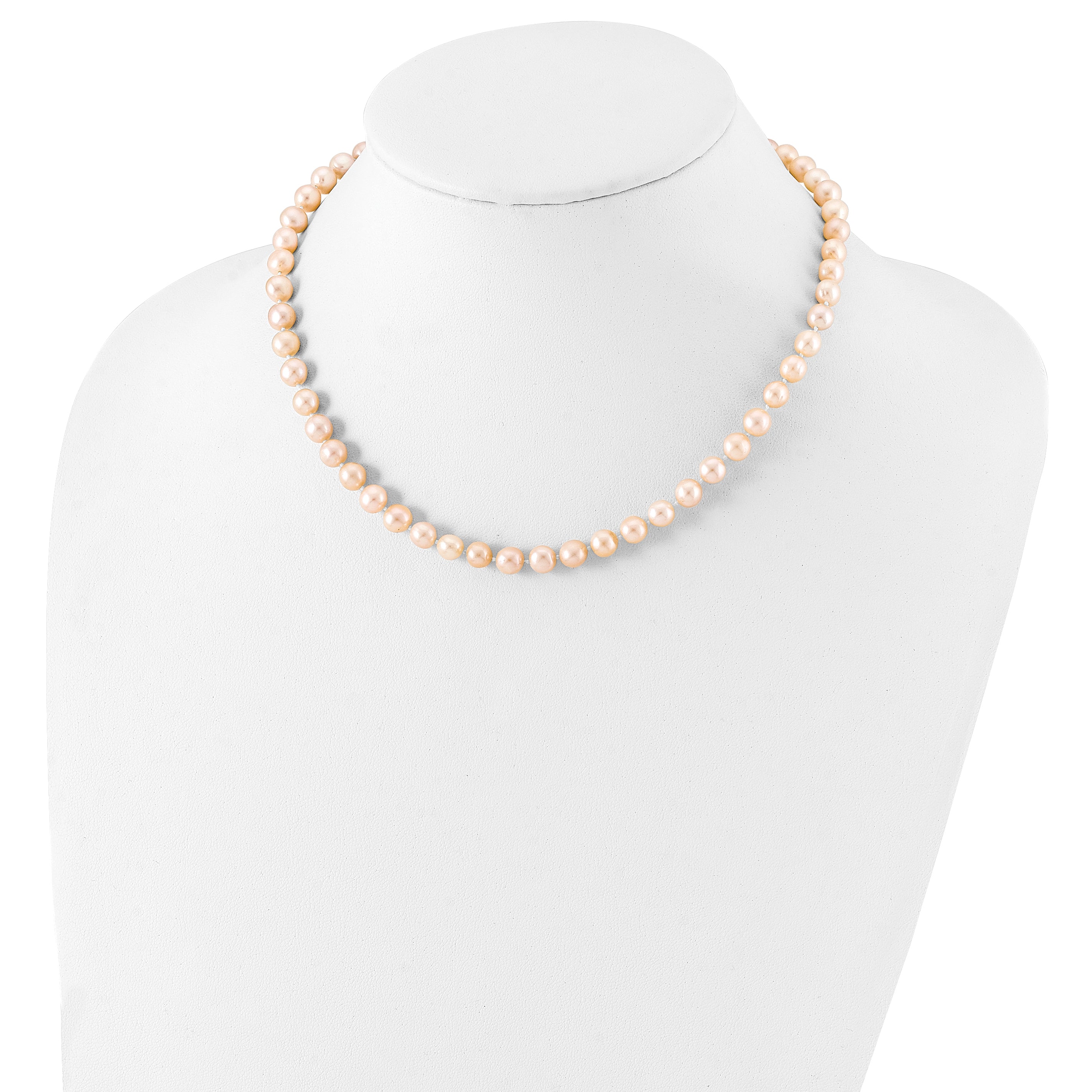 Sterling Silver Rhodium-plated 6-7mm Pink Near-Round Freshwater Cultured Pearl 24 inch Necklace