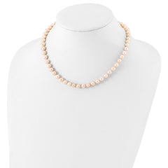 Sterling Silver Rhodium-plated 6-7mm Pink Near-Round Freshwater Cultured Pearl 24 inch Necklace