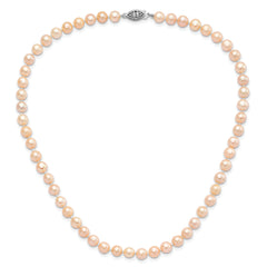 Sterling Silver Rhodium-plated 6-7mm Pink Near-Round Freshwater Cultured Pearl 24 inch Necklace