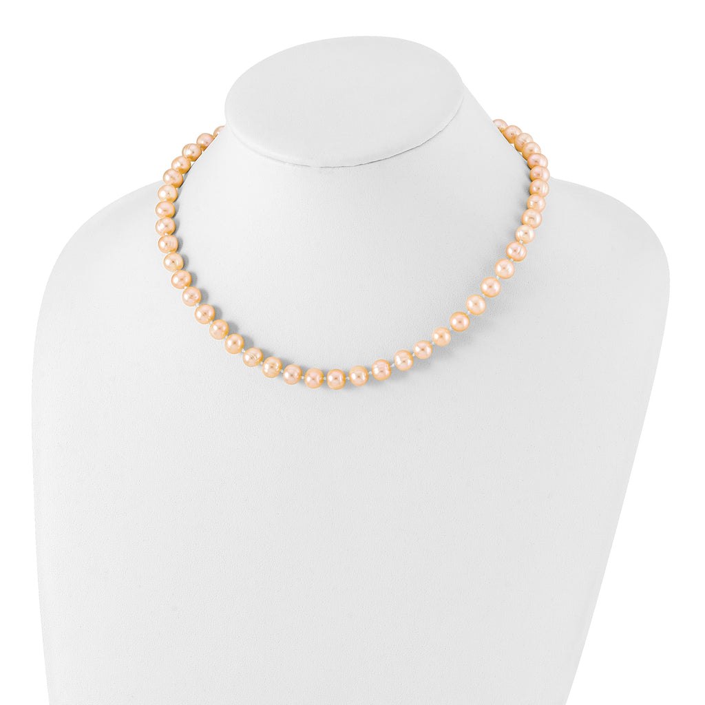 Sterling Silver Rhodium-plated 7-8mm Pink Near-Round Freshwater Cultured Pearl 24 inch Necklace