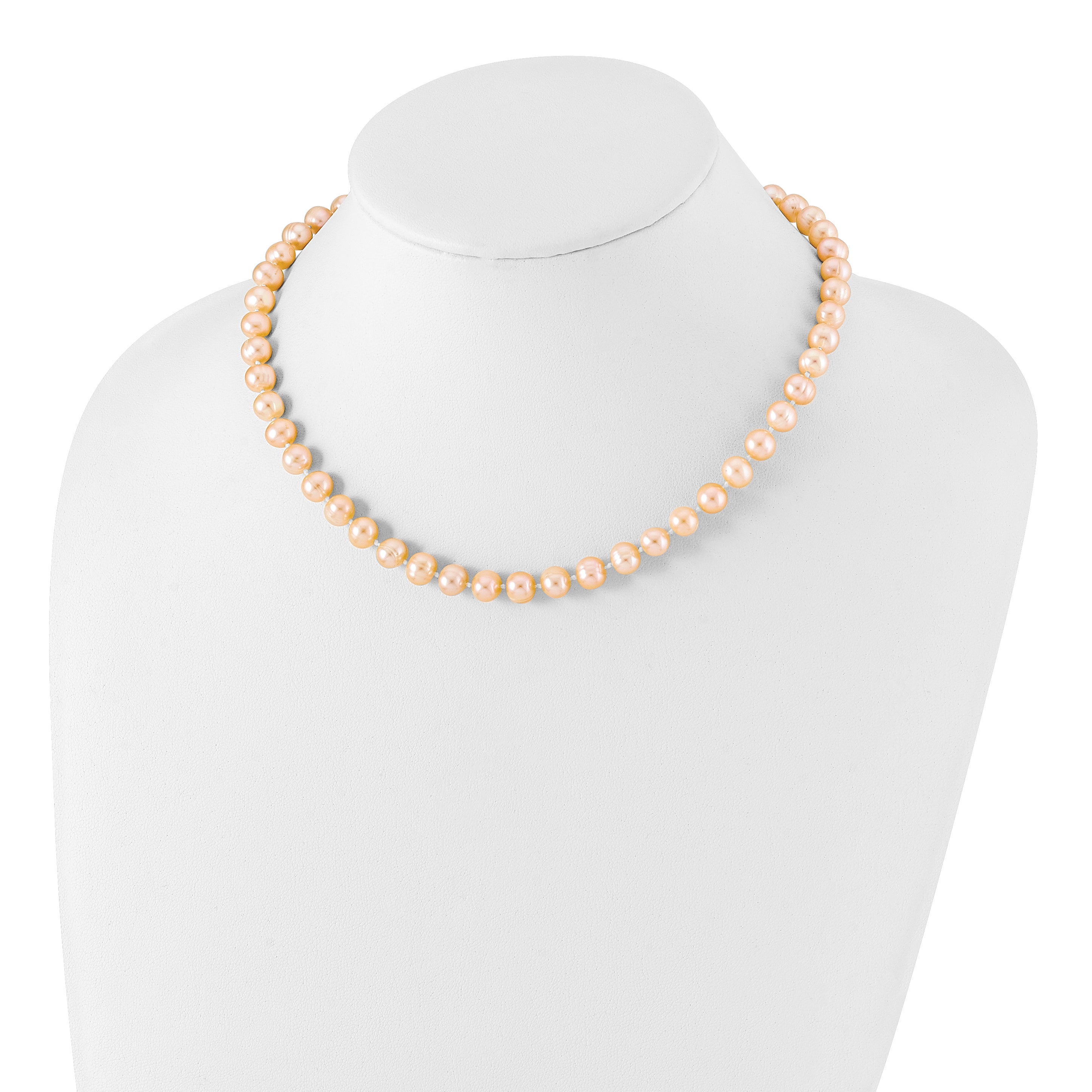 Sterling Silver Rhodium-plated 7-8mm Pink Near-Round Freshwater Cultured Pearl 24 inch Necklace