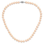 Sterling Silver Rhodium-plated 7-8mm Pink Near-Round Freshwater Cultured Pearl 24 inch Necklace