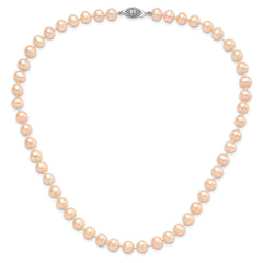 Sterling Silver Rhodium-plated 7-8mm Pink Near-Round Freshwater Cultured Pearl 24 inch Necklace