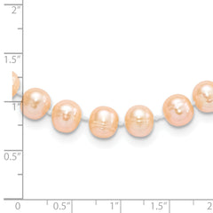 Sterling Silver Rhodium-plated 7-8mm Pink Near-Round Freshwater Cultured Pearl 24 inch Necklace