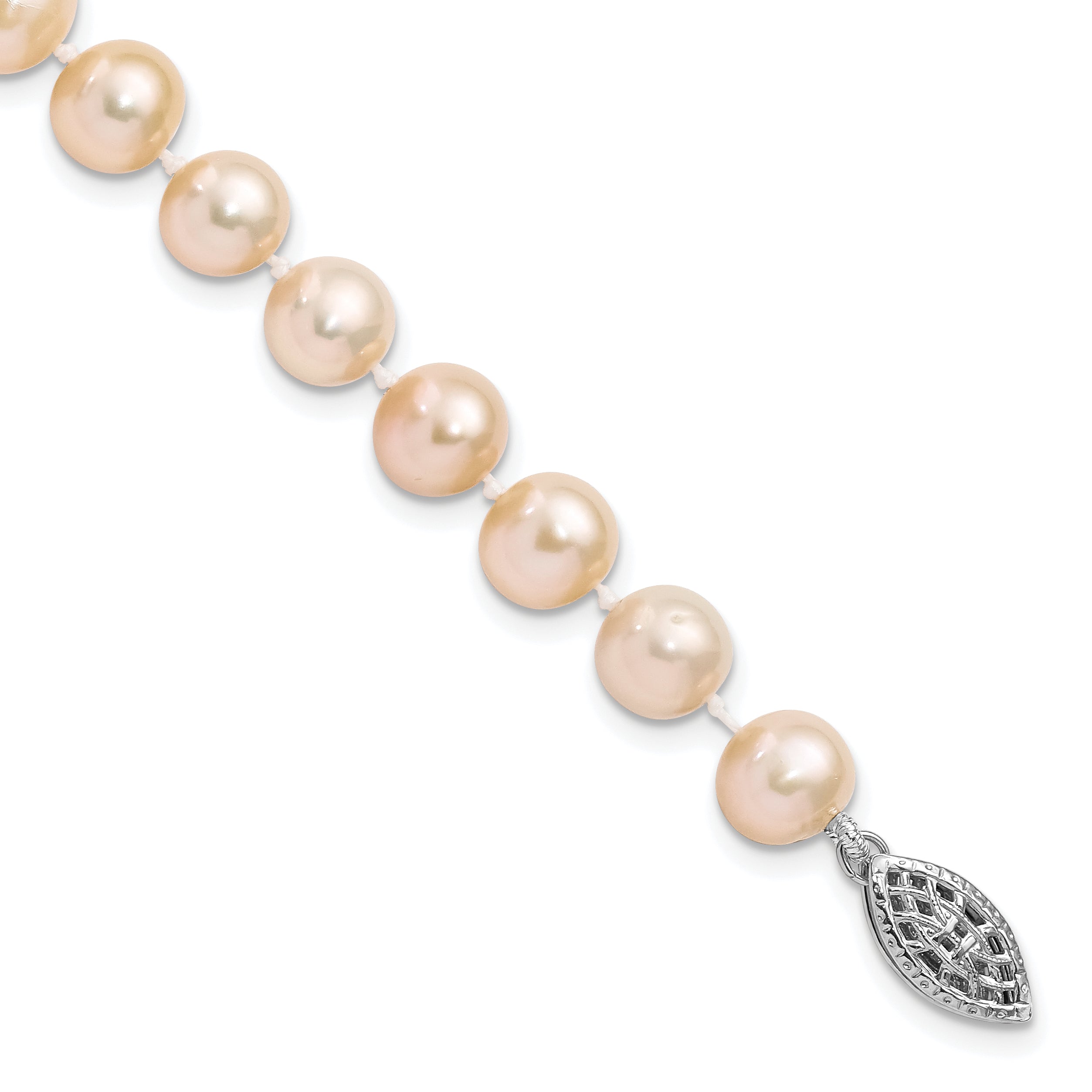 Sterling Silver Rhodium-plated 7-8mm Pink Near-Round Freshwater Cultured Pearl 7.25 inch Bracelet Main image