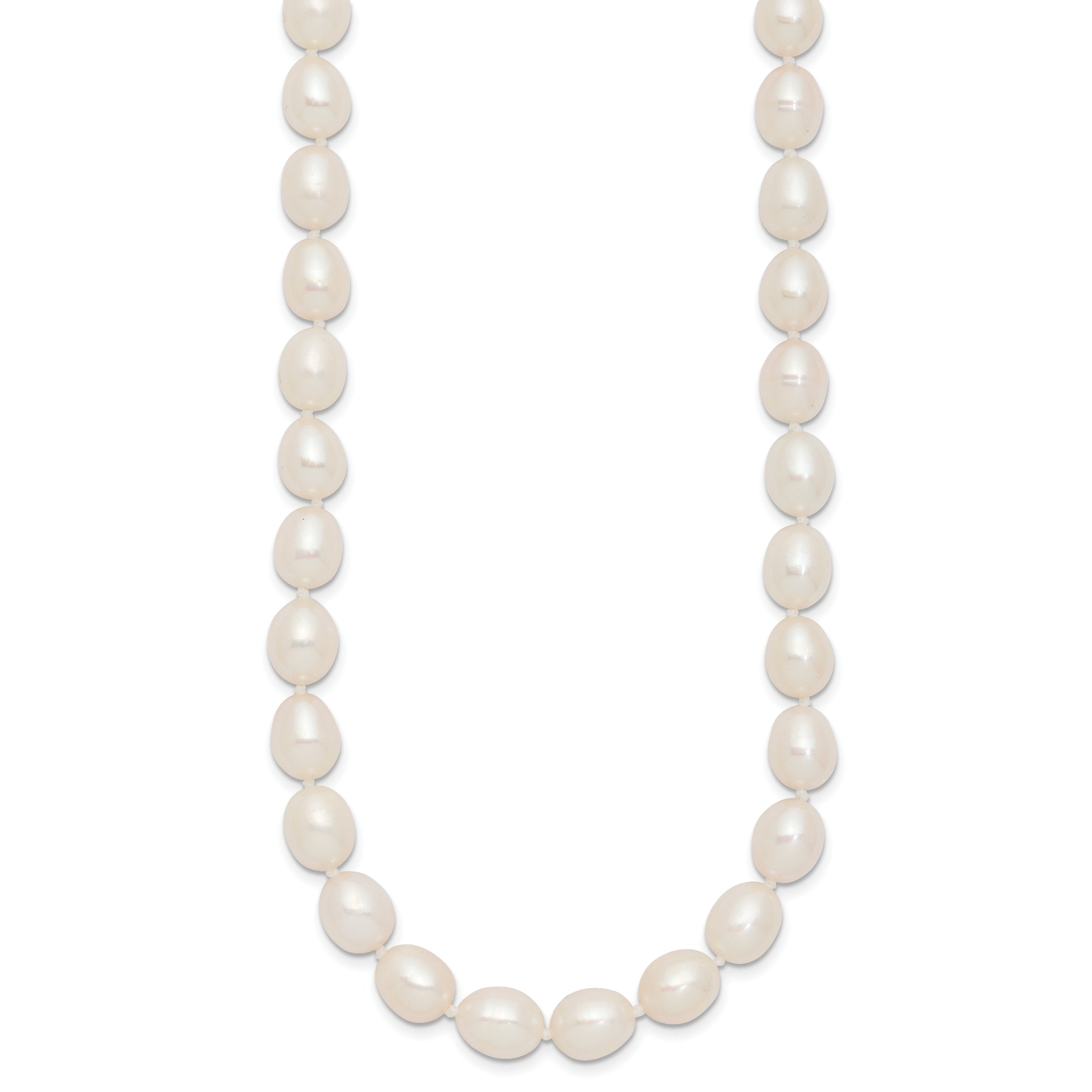Sterling Silver Rhodium-plated 7-8mm White Rice Freshwater Cultured Pearl18 inch Necklace