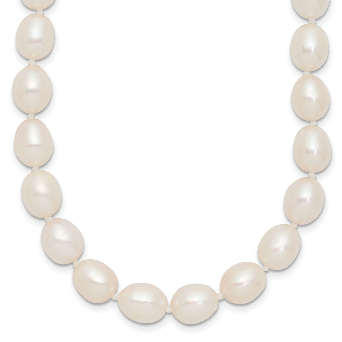 Sterling Silver Rhodium-plated 7-8mm White Rice Freshwater Cultured Pearl18 inch Necklace