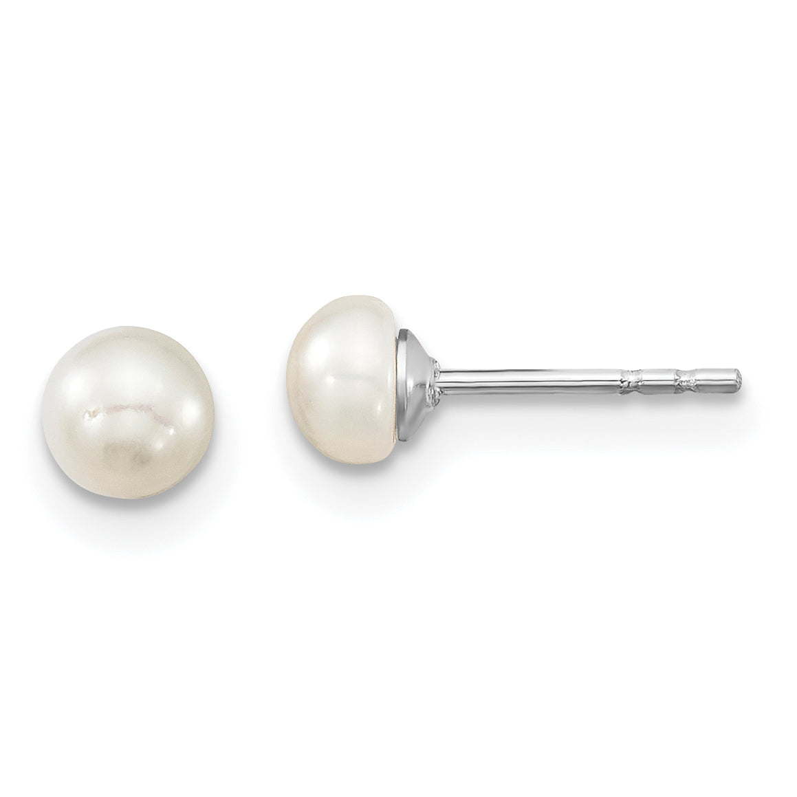 Sterling Silver Rhodium-plated 4-5mm White Semi-Round Freshwater Cultured Pearl 14 inch Necklace, 5 inch Bracelet and Post Earrings Set Secondary image