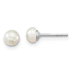 Sterling Silver Rhodium-plated 4-5mm White Semi-Round Freshwater Cultured Pearl 14 inch Necklace, 5 inch Bracelet and Post Earrings Set