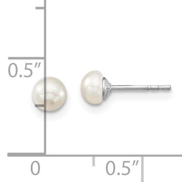 Sterling Silver Rhodium-plated 4-5mm White Semi-Round Freshwater Cultured Pearl 14 inch Necklace, 5 inch Bracelet and Post Earrings Set