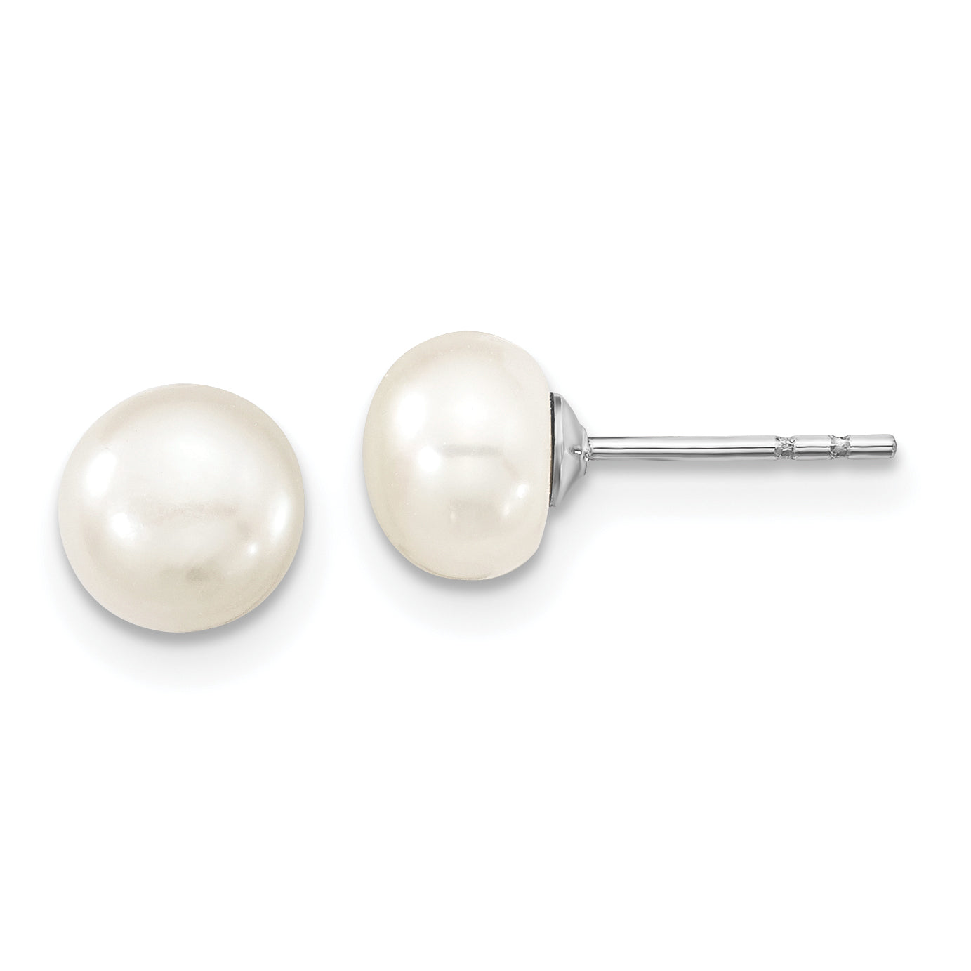Sterling Silver Rhodium-plated 6-7mm White Semi-Round Freshwater Cultured Pearl 18 inch with 2 inch Extension Necklace, 7 inch Bracelet and Button Post Earrings Set Secondary image